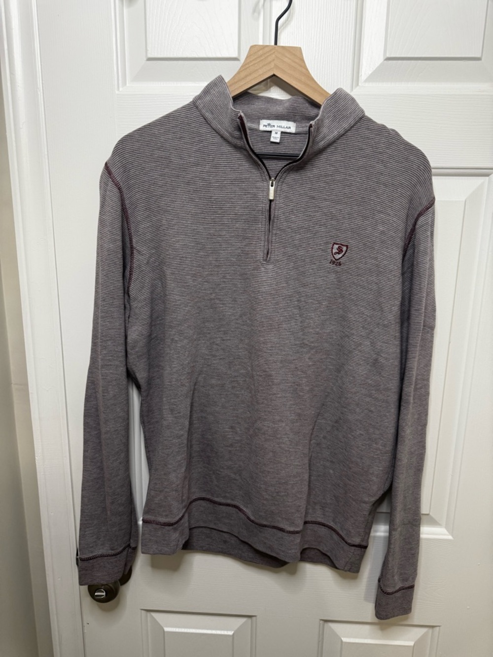 Peter Millar Quarter Zip Sweater - Heather Gray with Maroon Accents
